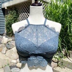 NWOT Victoria Secret PINK Eyelash Lace Pushup High Neck T-Back Bralette Sz L(DD)